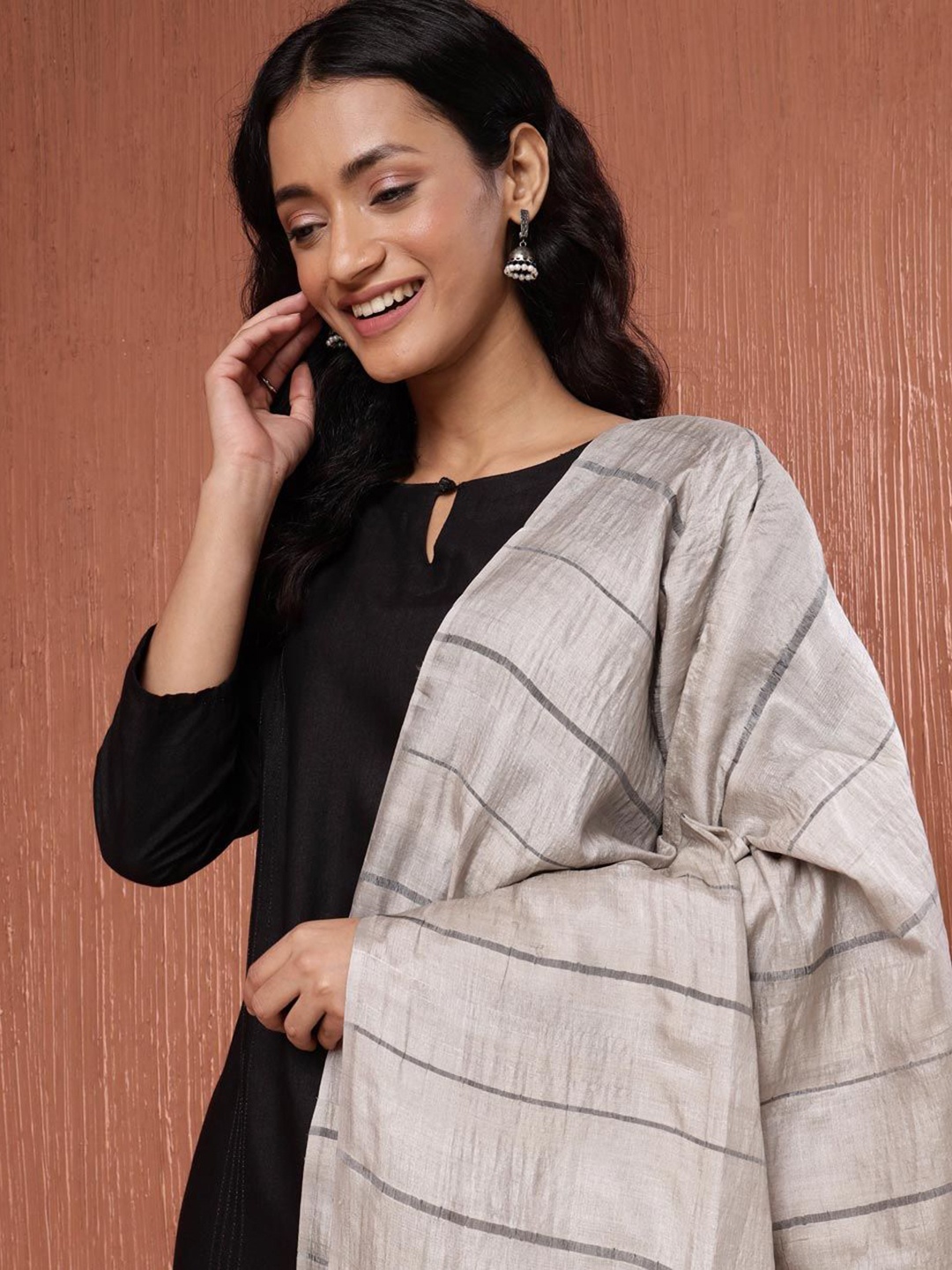 

Fabindia Striped Dupatta, Grey