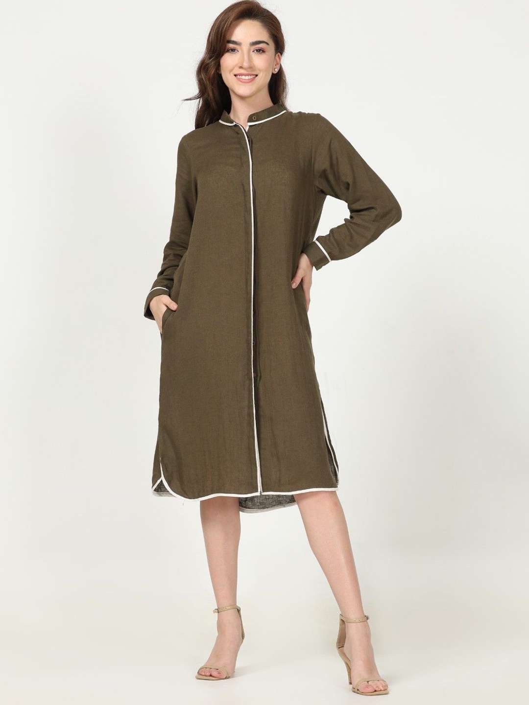 

Saltpetre Mandarin Collar Tunic, Olive