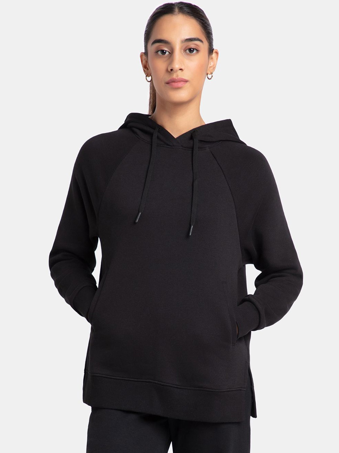 

Jockey Super Combed Cotton Rich Fleece Fabric Drop Shoulder Styled Hoodie Sweatshirt -U107, Black