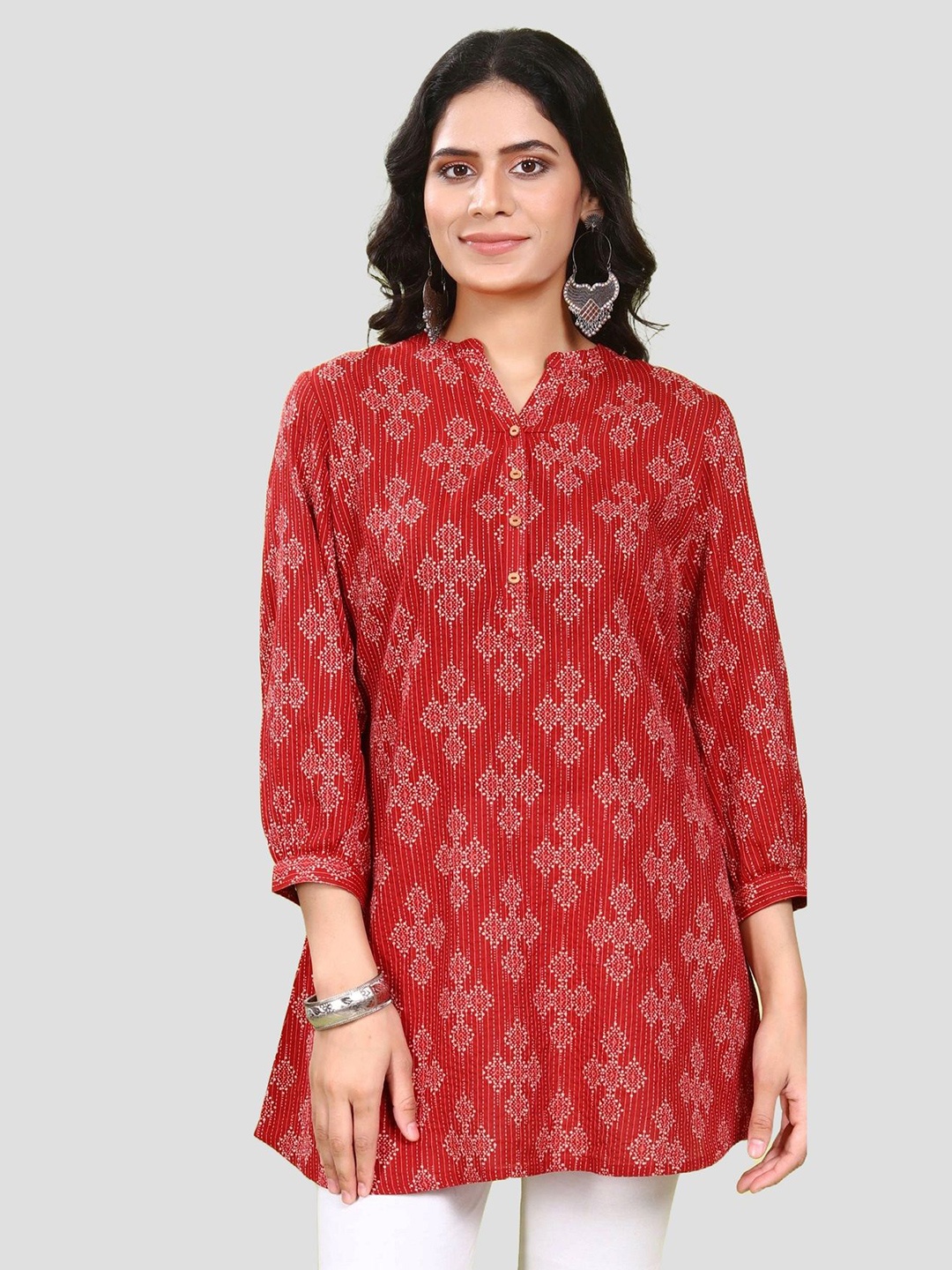 

COTTON CULTURE Geometric Printed Pure Cotton Kurti, Maroon