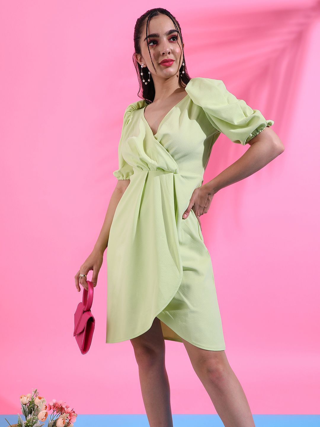 

PINACOLADA Women Midi Dress with Cinched Waist, Green