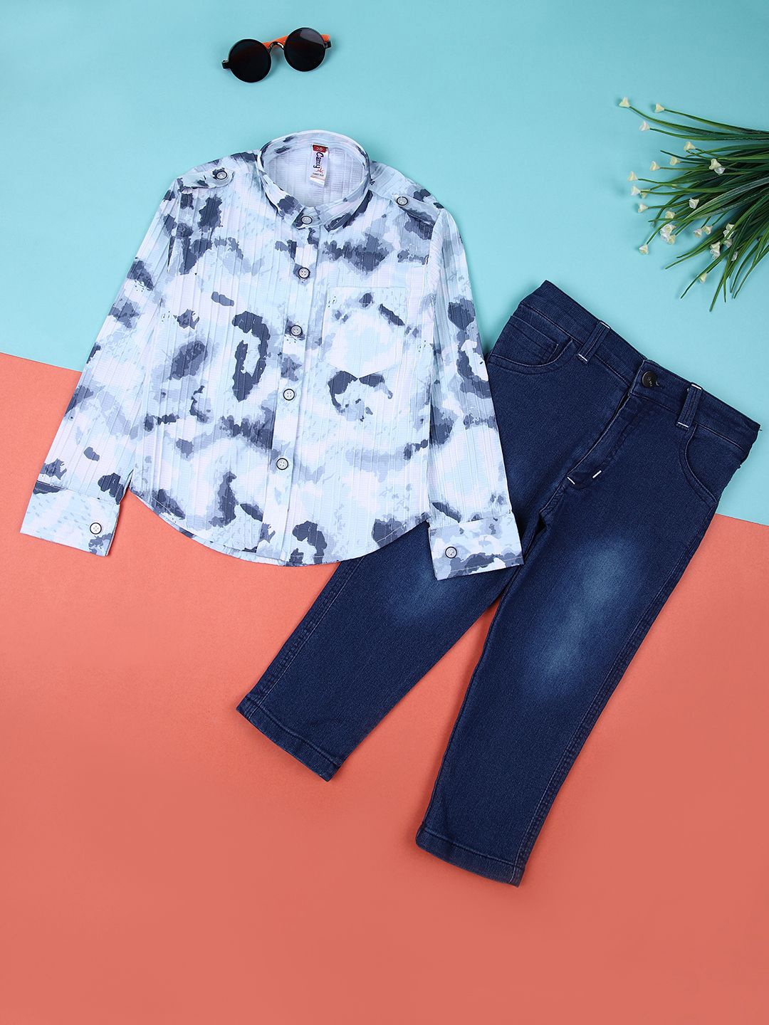 

V-Mart Boys Printed Shirt with Trousers, Blue