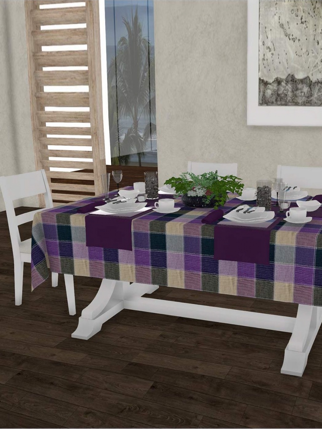 

Lushomes Blue Cotton 6-Seater Table Cover