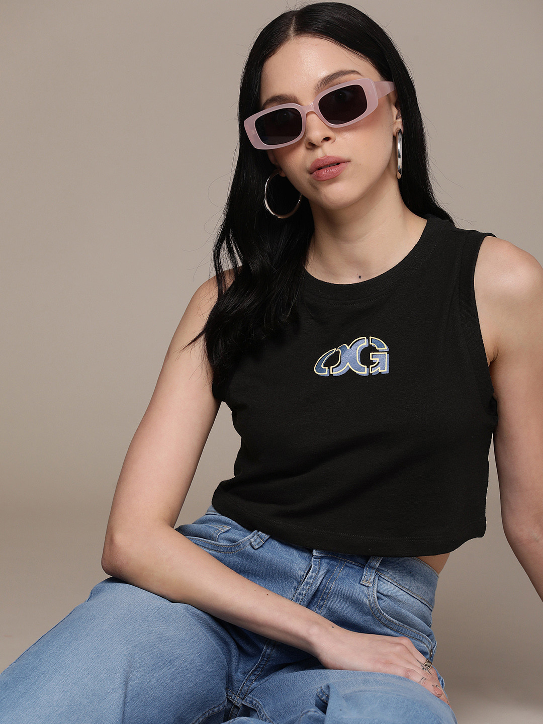 

The Roadster Life Co. Typography Printed Sleeveless Casual T-shirt, Black