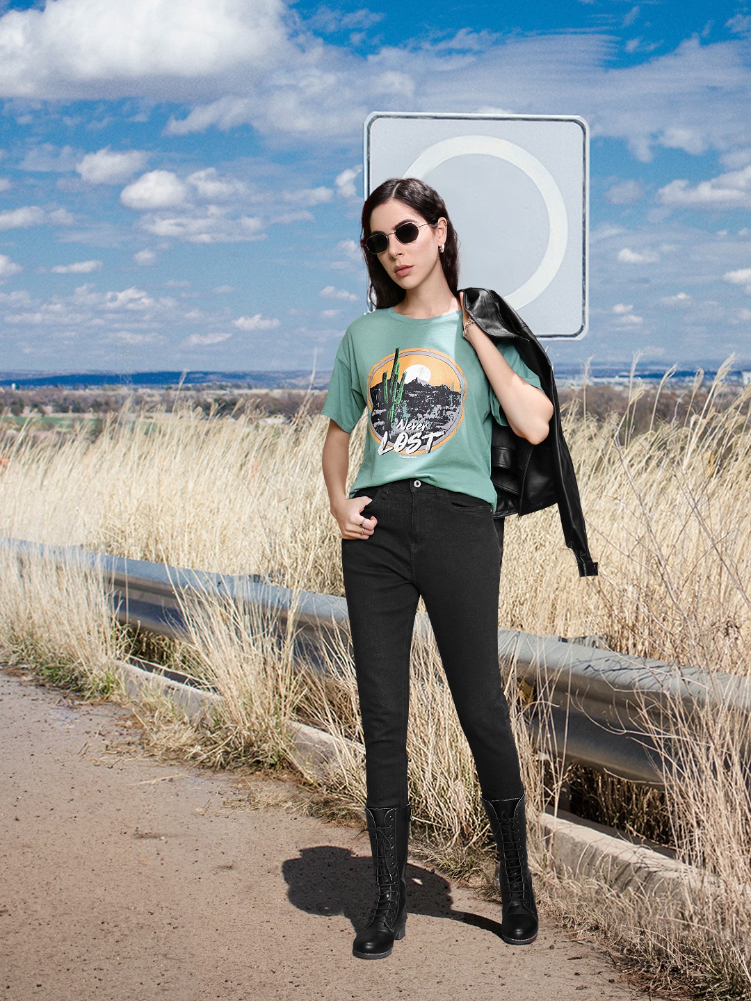 

Roadster Women Sea Green Printed Round Neck T-shirt