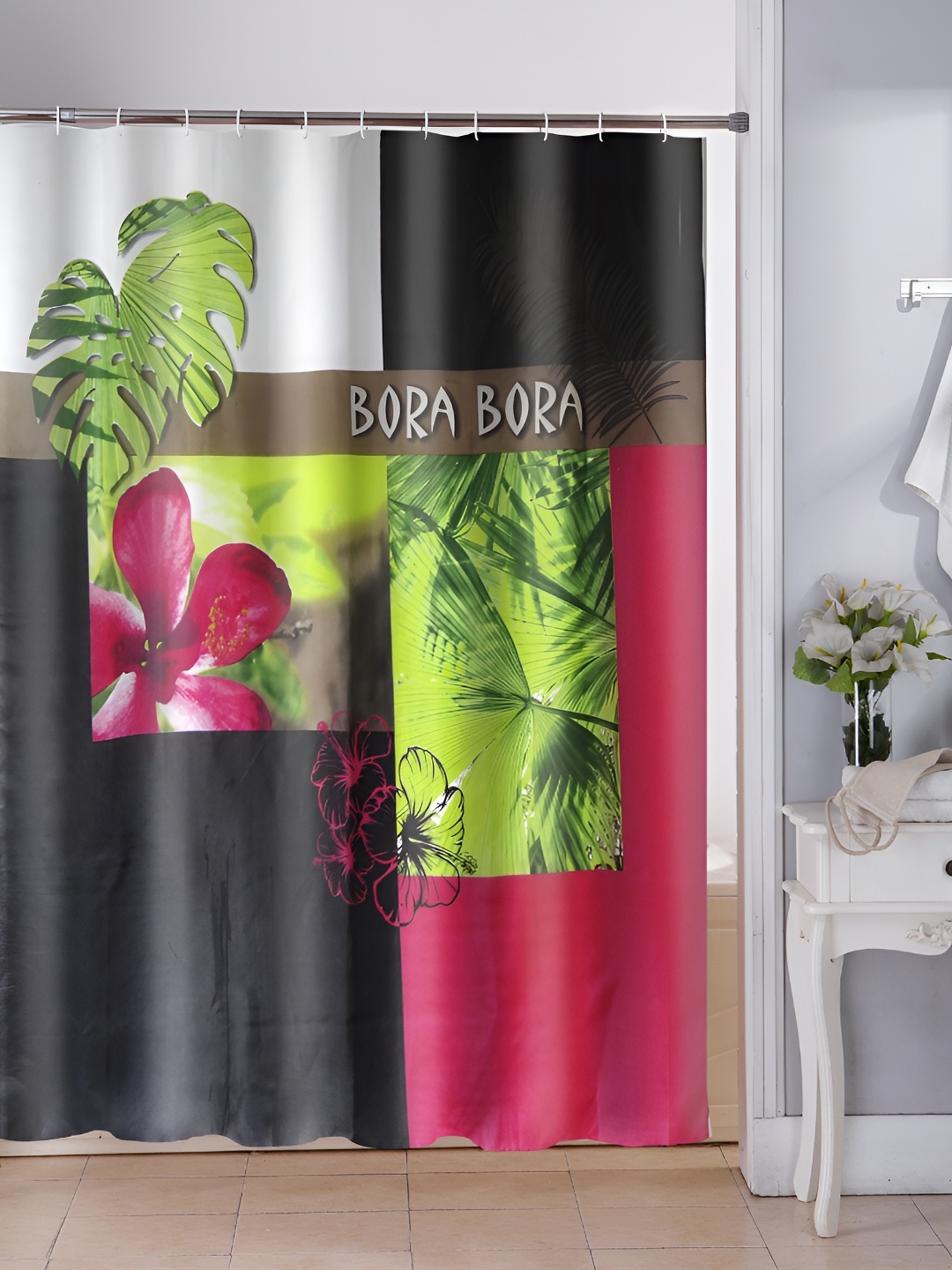 

Lushomes Black & Green Printed Shower Curtains