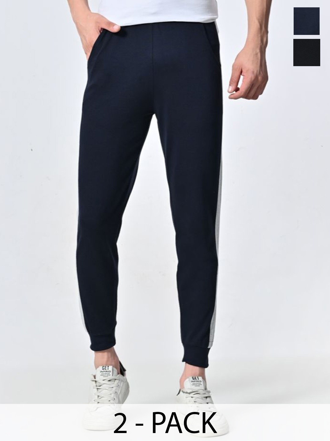 

BAESD Men Pack Of 2 Cotton Mid-Rise Joggers, Black