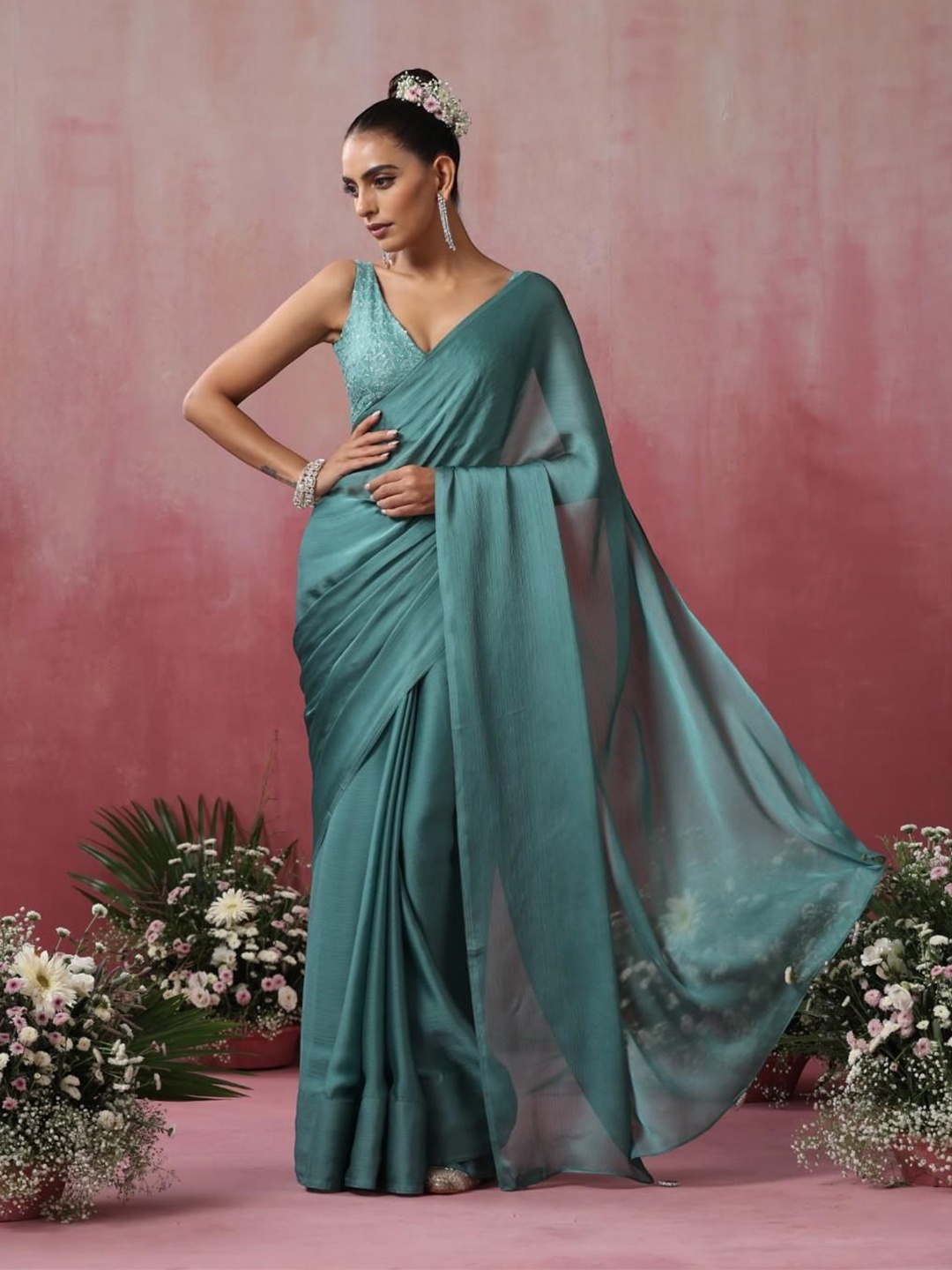 

Swtantra Pure Chiffon Saree, Green