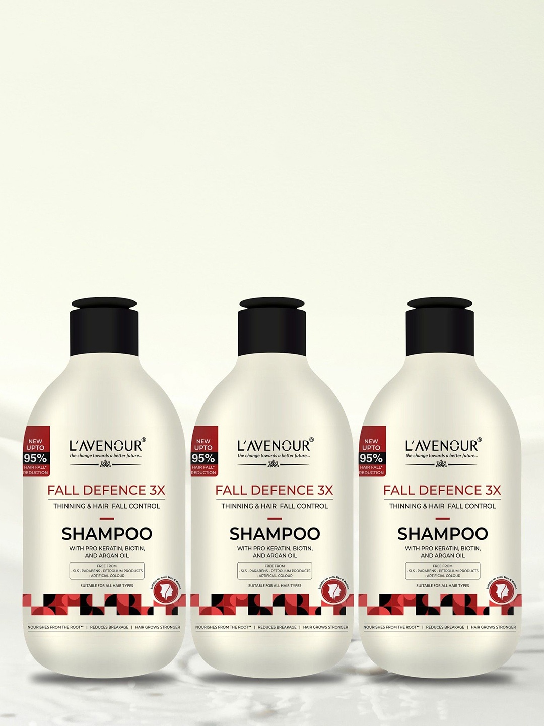 

L'AVENOUR Fall Defence 3X Set Of 3 Thinning & Hair Fall Control Shampoo- 300 ml Each, White