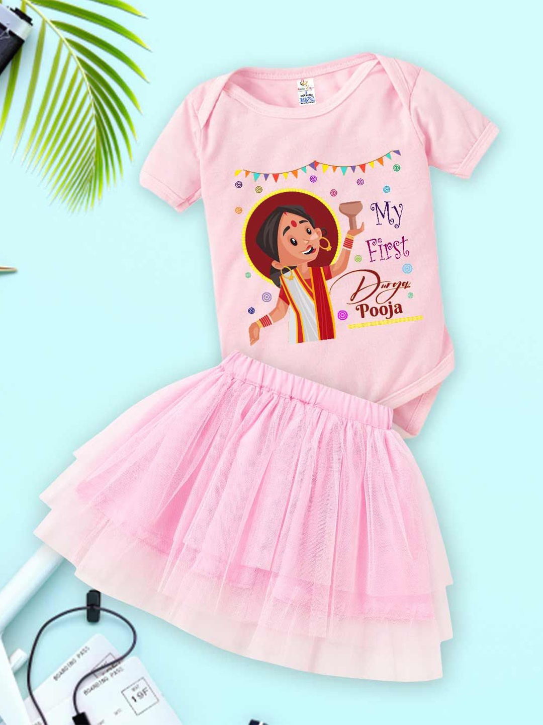 

Babywish Girls Printed Pure Cotton Leotard and Skirt Clothing Set, Pink