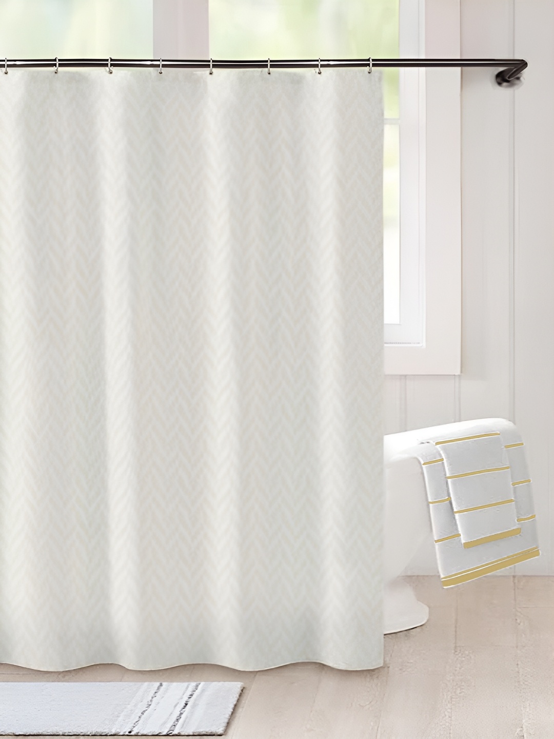 

Lushomes White Shower Curtains With Hooks, Cream