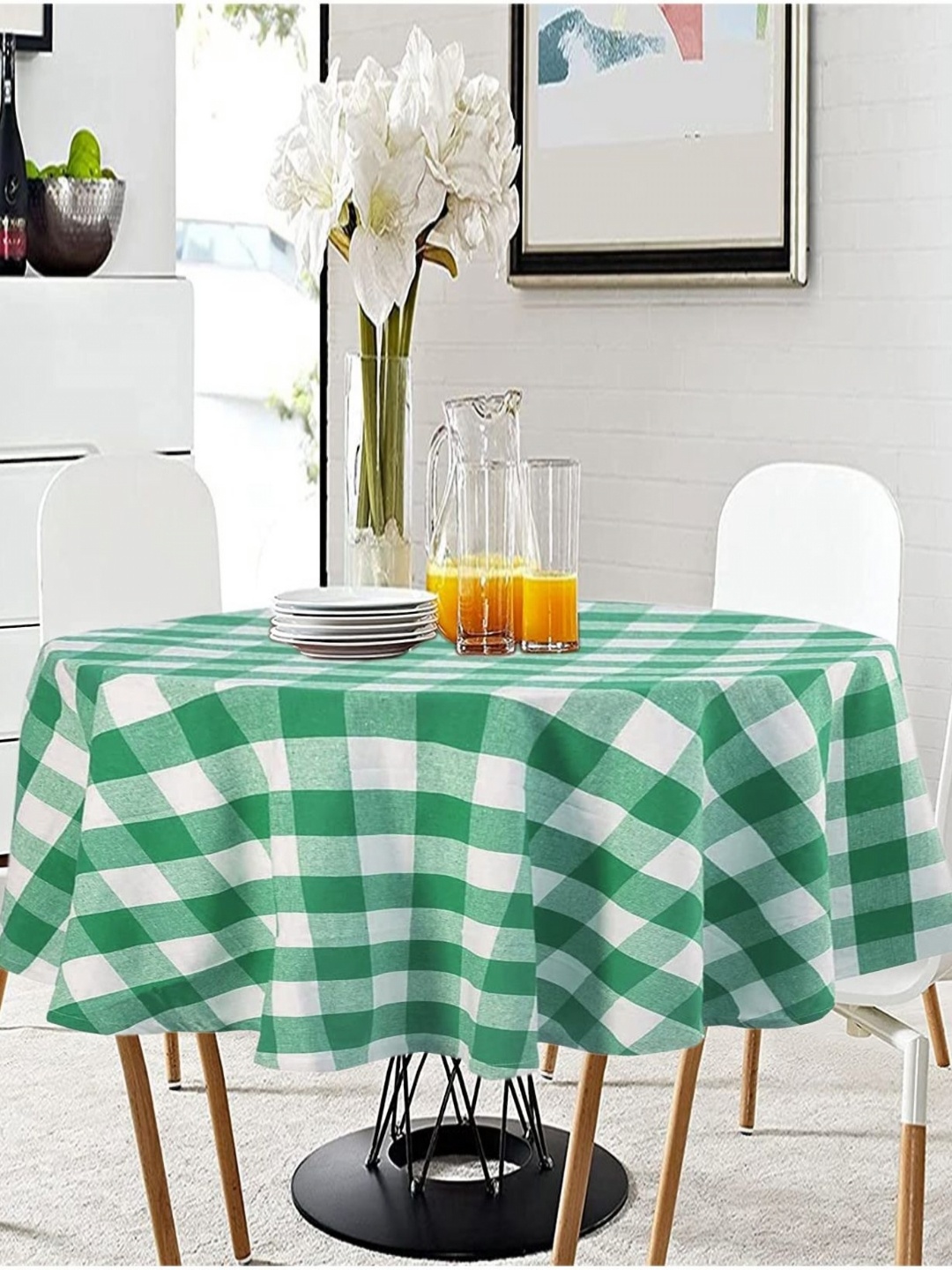 

Lushomes Green Geometric Printed Cotton Round 4-Seater Table Cover