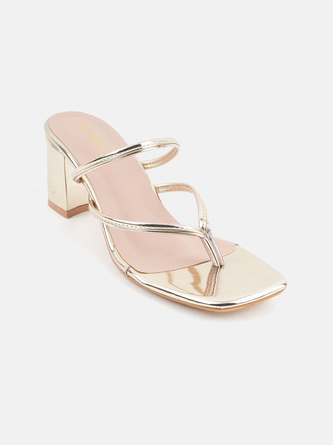 

DressBerry Party Block Sandals with Bows, Gold