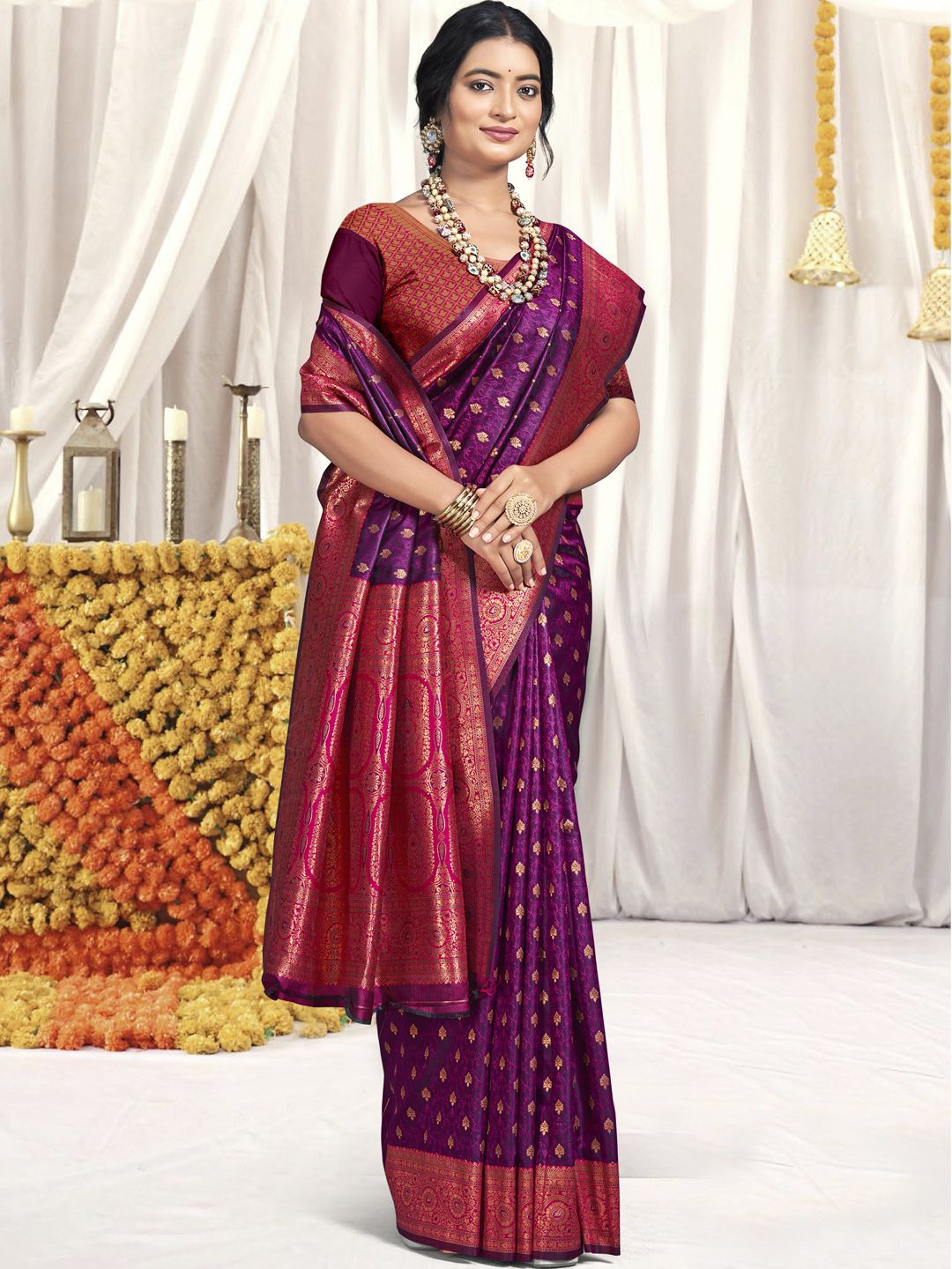 

Ishin Woven Design Zari Silk Blend Saree, Purple