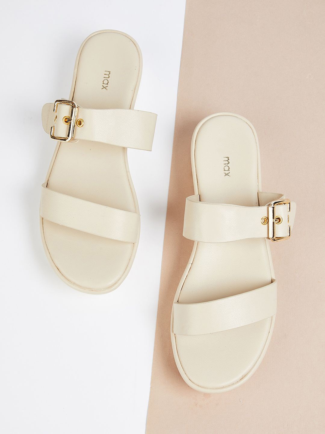 

max PU Wedge Sandals with Buckles, Beige