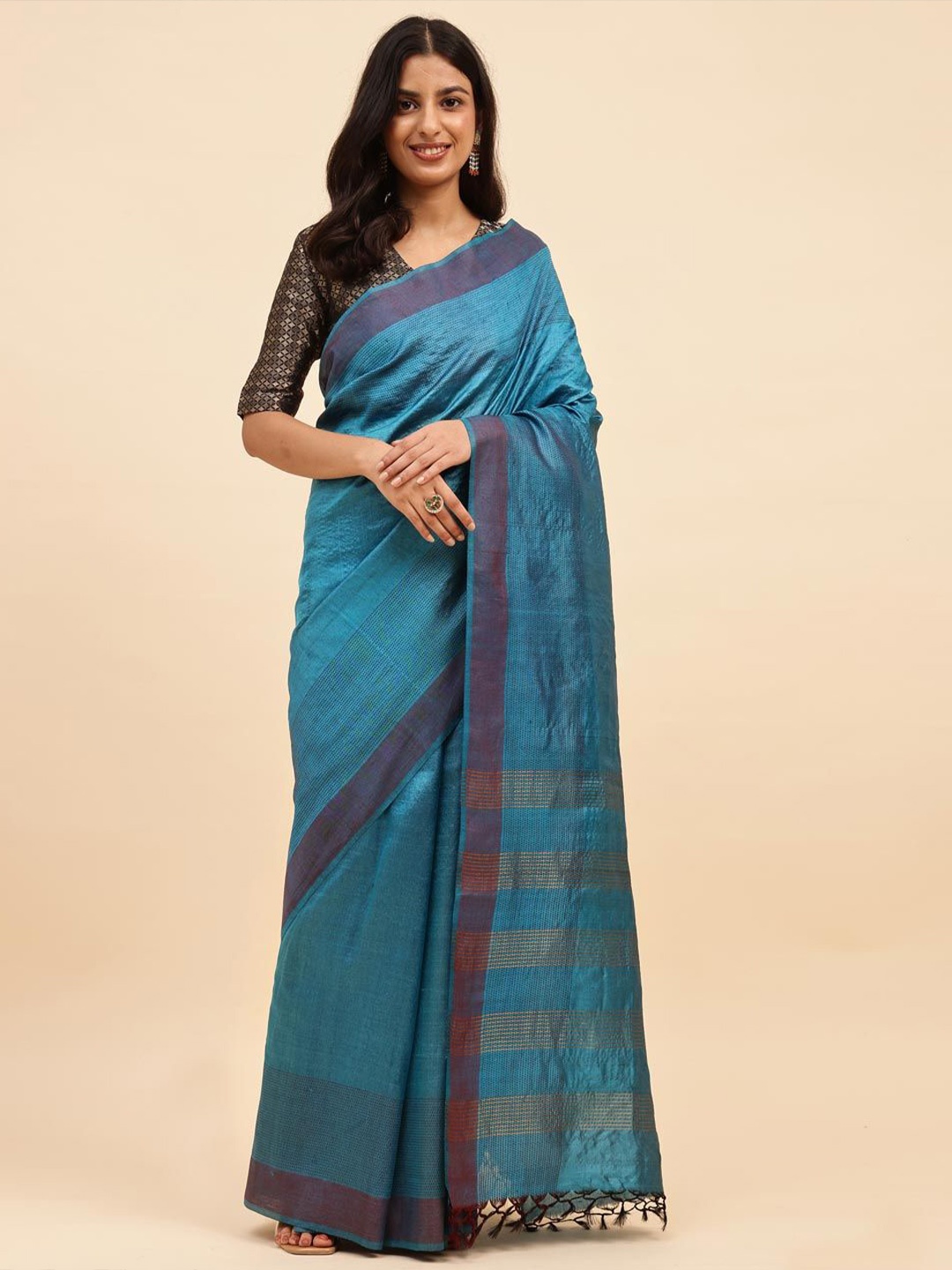 

Fabindia Striped Woven Design Zari Saree, Turquoise blue