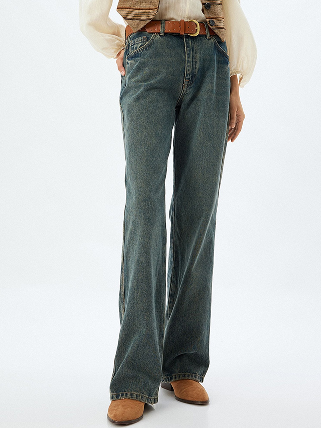 

Koton Women Straight Fit Trousers, Turquoise blue