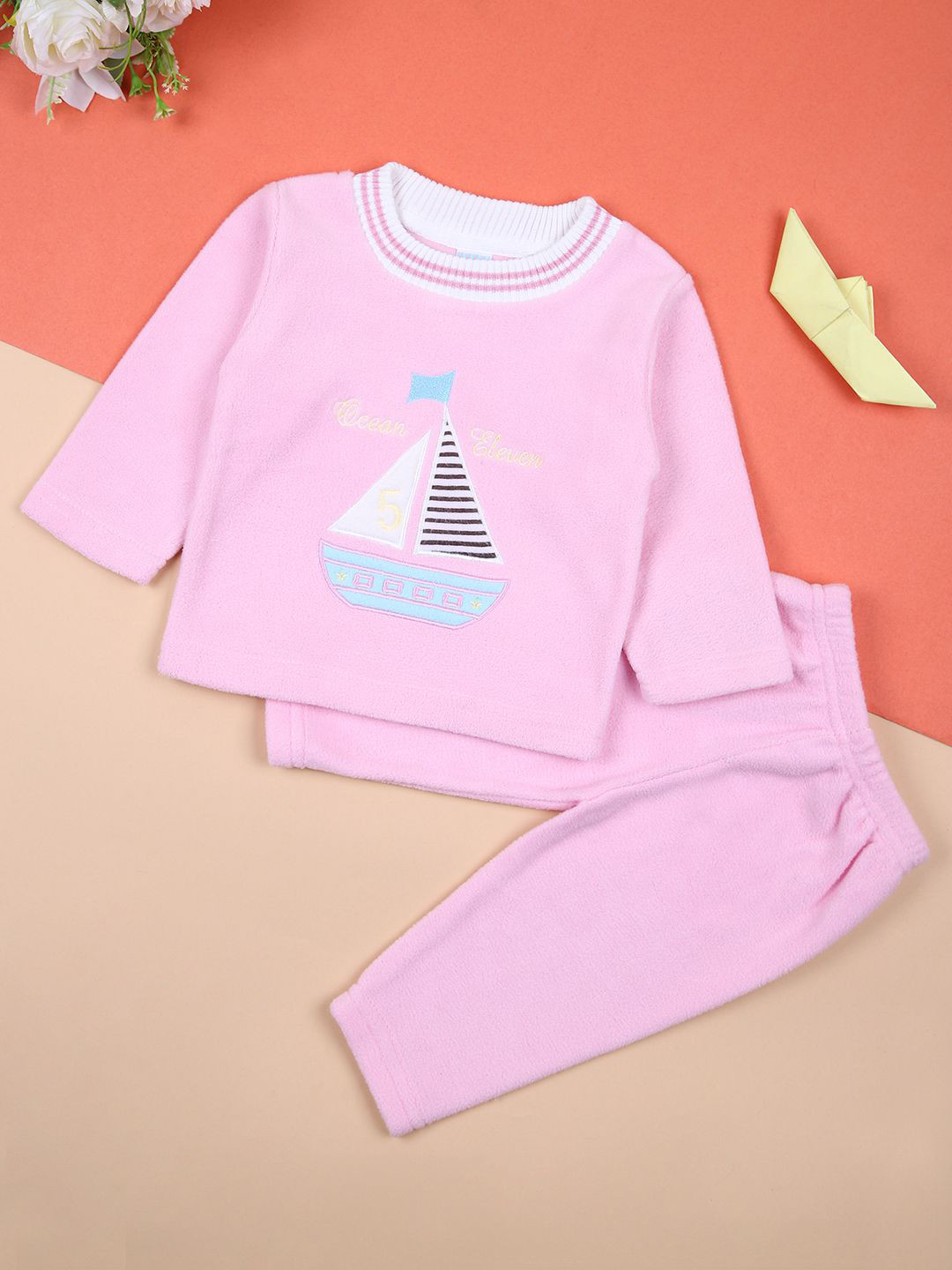

V-Mart Girls Printed Pure Cotton T-shirt with Pyjamas, Pink