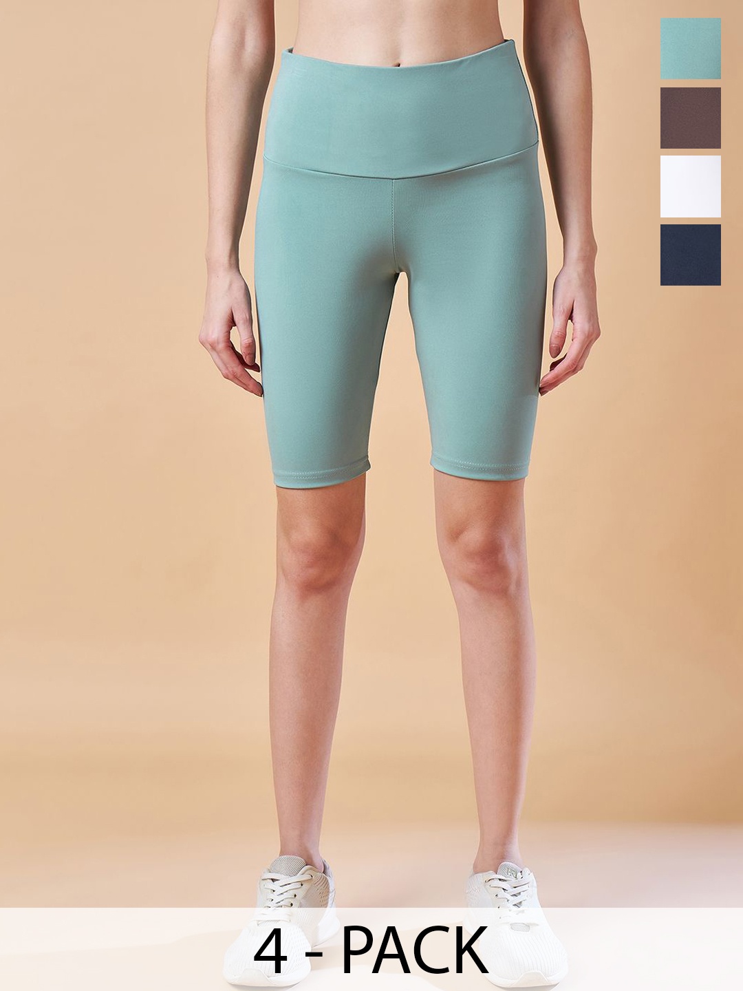 

COLOR CAPITAL Pack Of 4 High-Rise Knee-Length Gym Tights, Multi