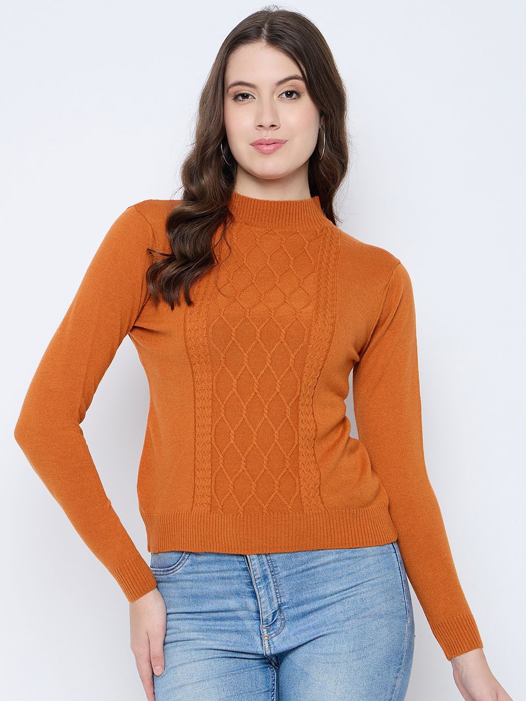 

Knitstudio Women Cable Knit Woollen Pullover, Rust