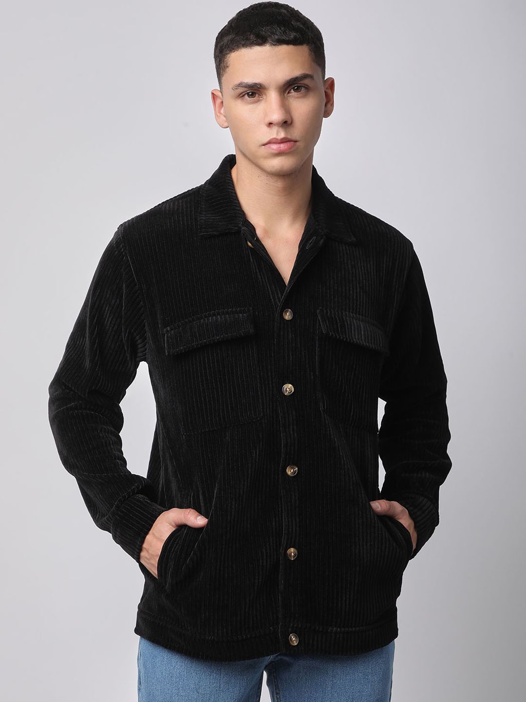 

R&B Men Washed without Longline Denim Jacket, Black