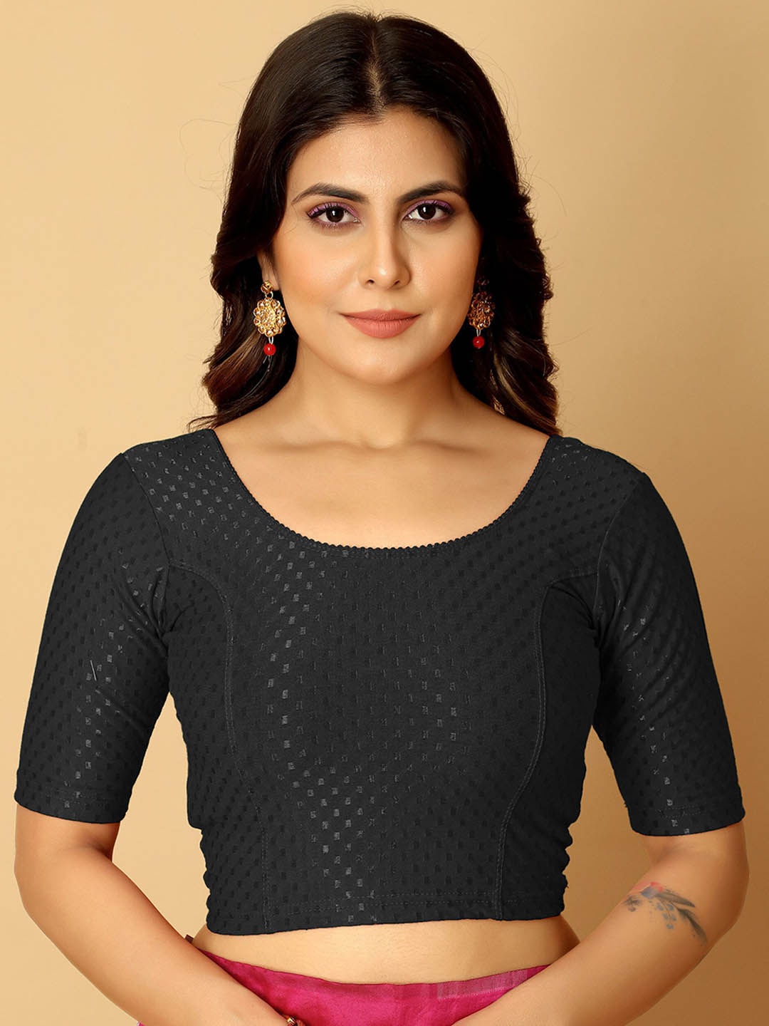 

Jaanvi Woven Design Cotton Saree Blouse, Black