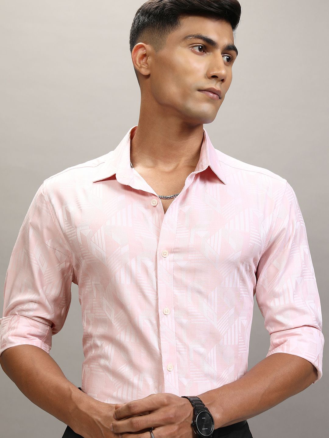 

Locomotive Premium Men Jacquard Textured Occasion Shirt, Pink