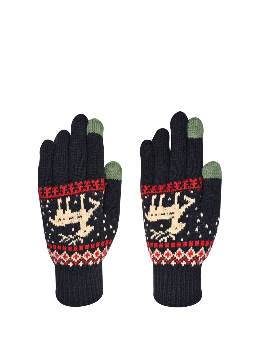 

LOOM LEGACY Women Patterned Acrylic Touchscreen Gloves, Navy blue