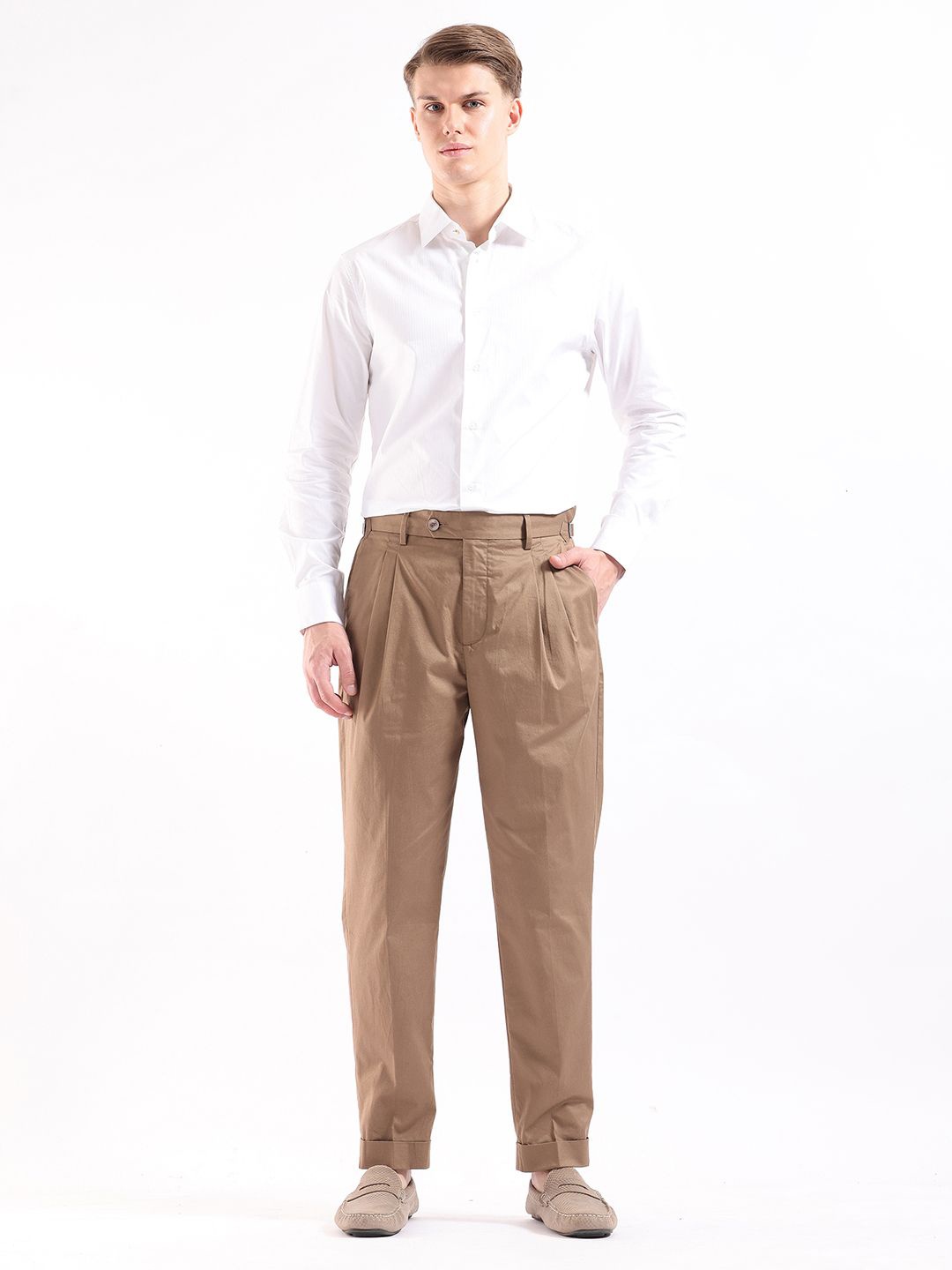 

RARE RABBIT Men Mid-Rise Formal Trousers, Khaki