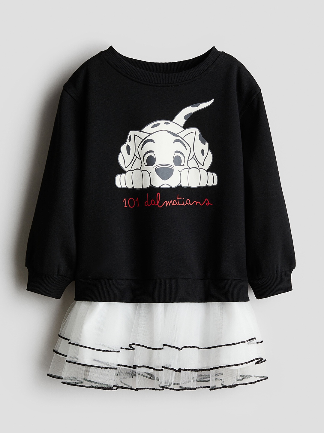 

H&M Printed Tulle-Skirt Sweatshirt Dress, Black