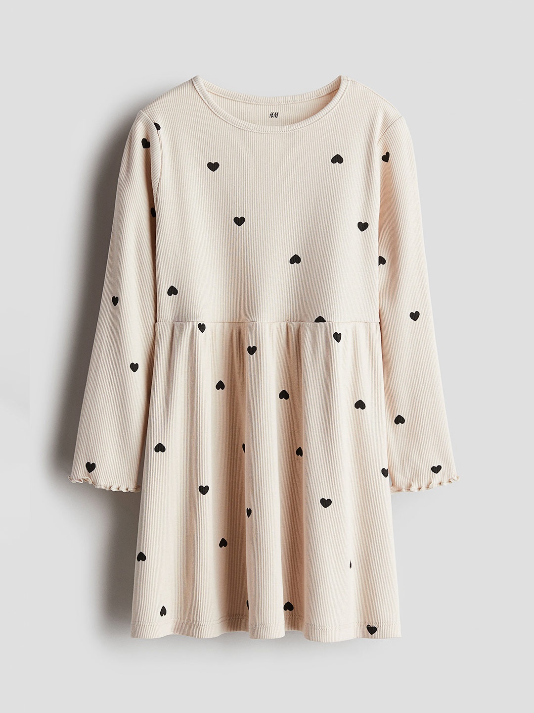 

H&M Girls Printed Ribbed Dress, Beige