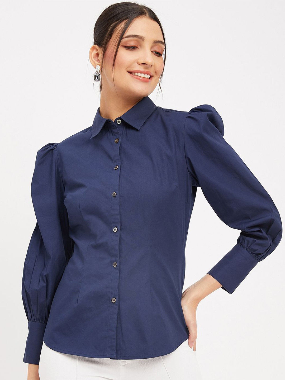 

Antimony Women Standard Cutaway Collar Solid Cotton Casual Shirt, Navy blue