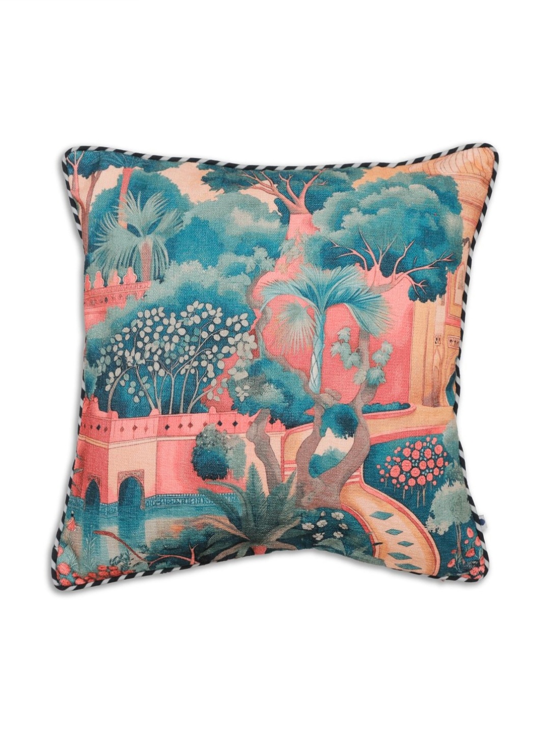 

ONSETHOMES Jashn Green & Pink Floral Velvet Square Cushion Cover