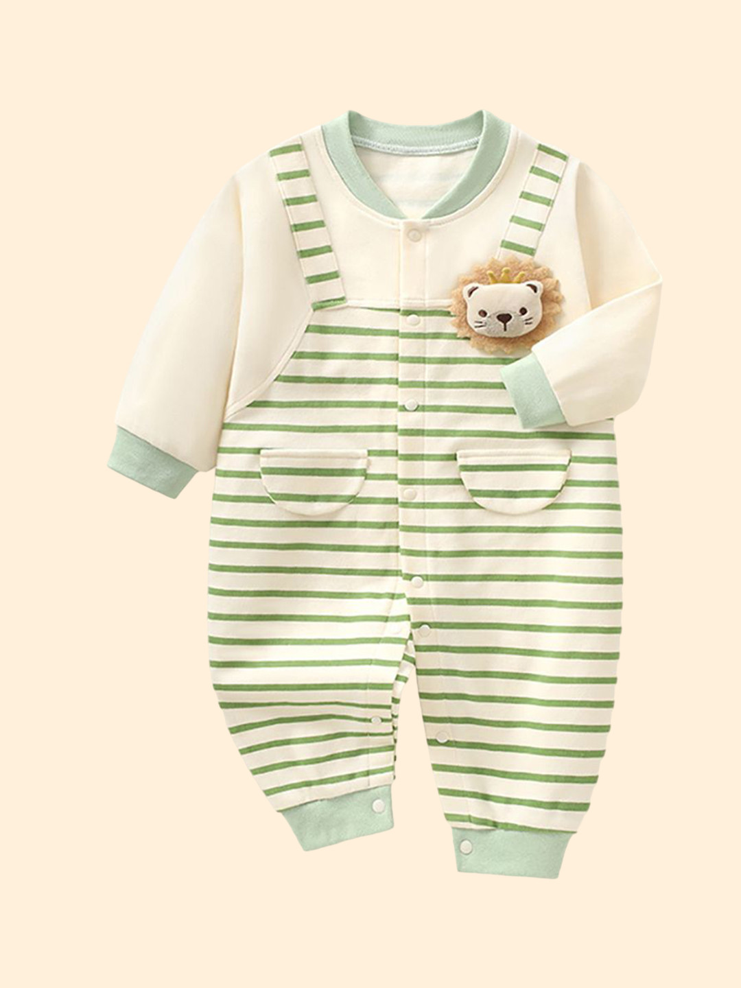 

StyleCast x Revolte Boys Striped Cotton Rompers, Green