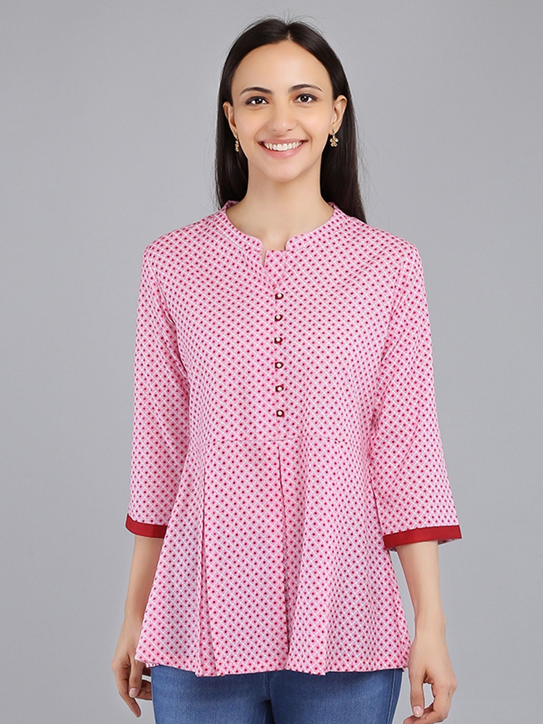 

VAPPSYAM Mandarin Collar Printed Tunic, Pink
