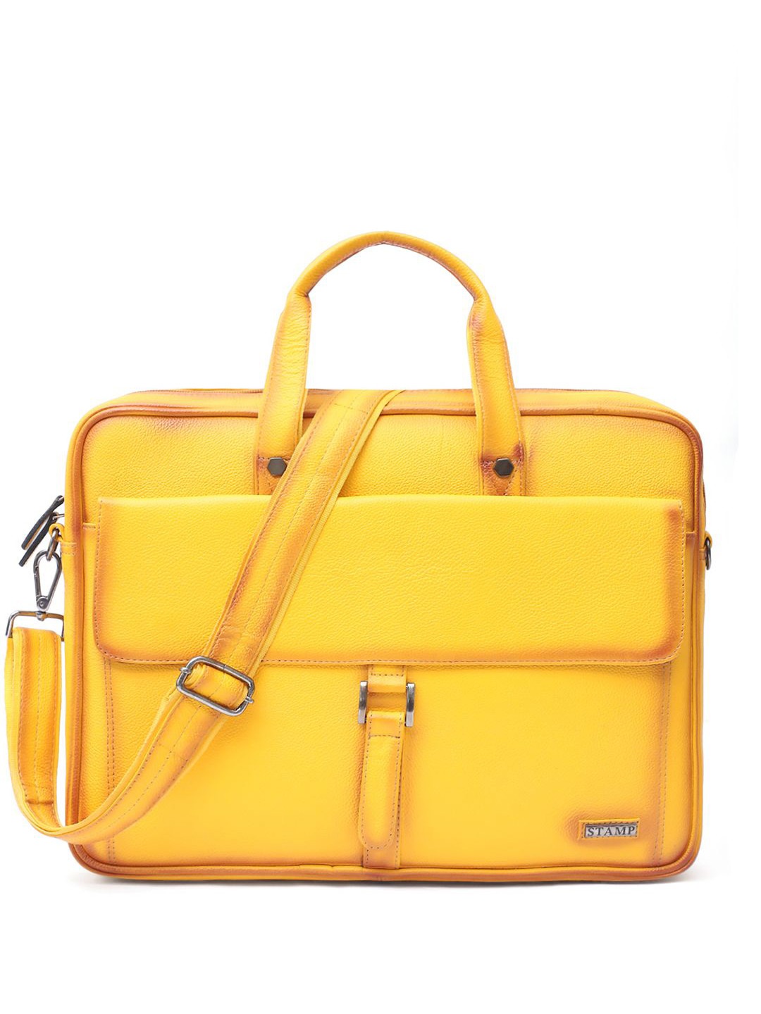 

Stamp Unisex Leather Laptop Bag, Yellow