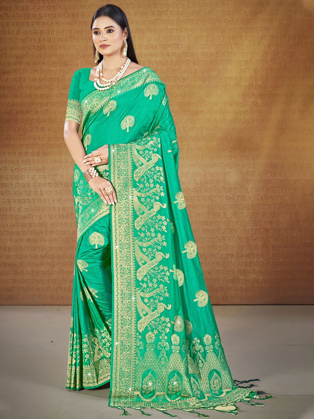 

Ishin Woven Design Zari Silk Blend Saree, Teal