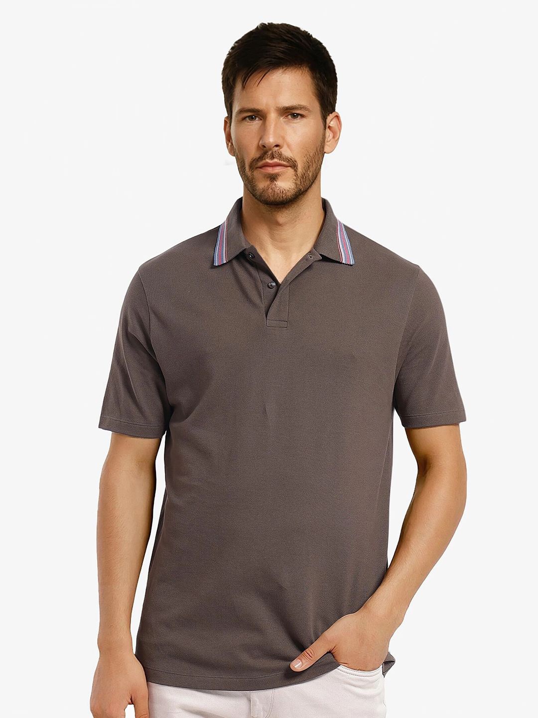 

RARE RABBIT Men Solid Polo Collar Cotton T-shirt, Brown
