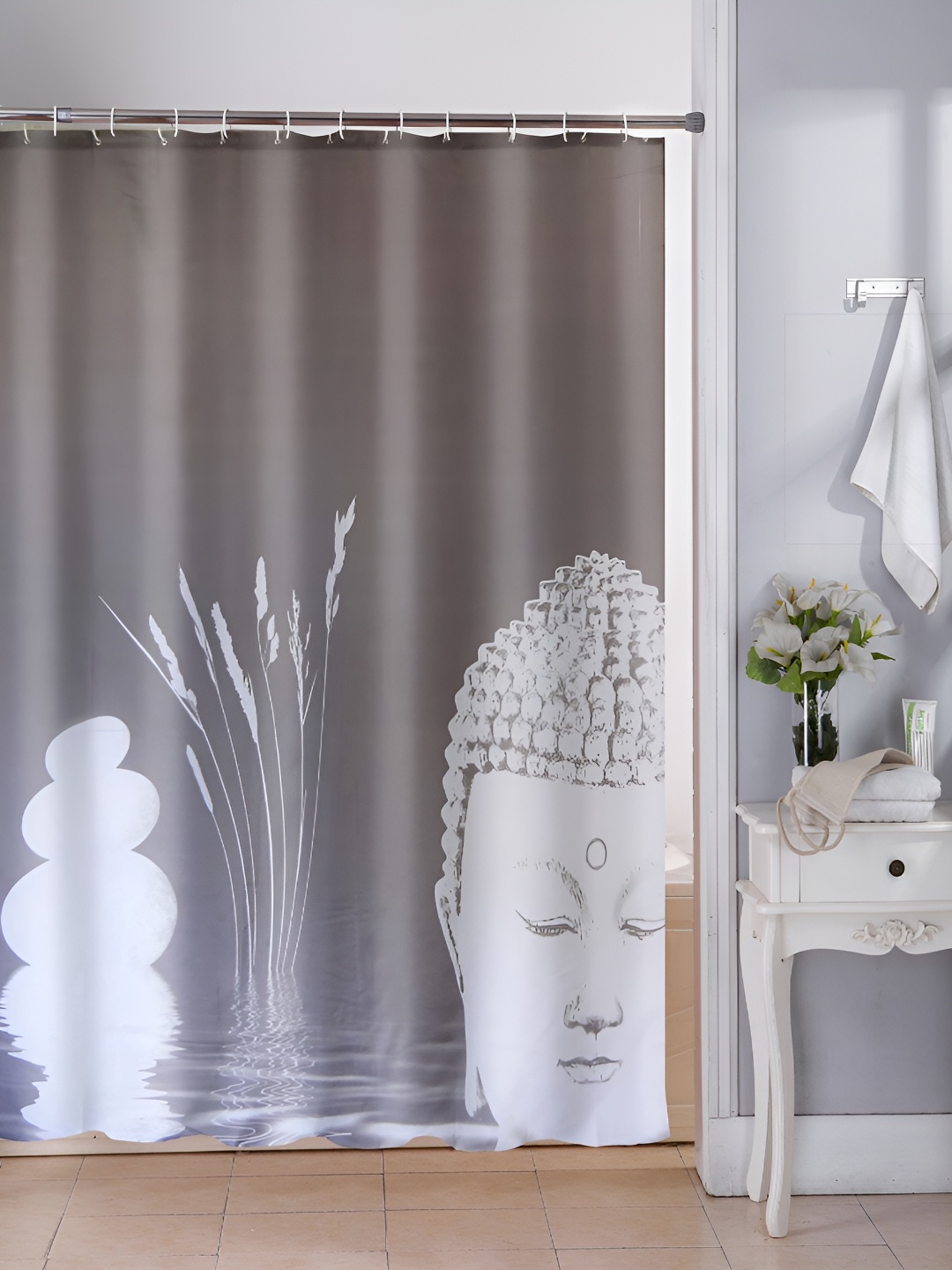 

Lushomes Grey & White Printed Shower Curtains