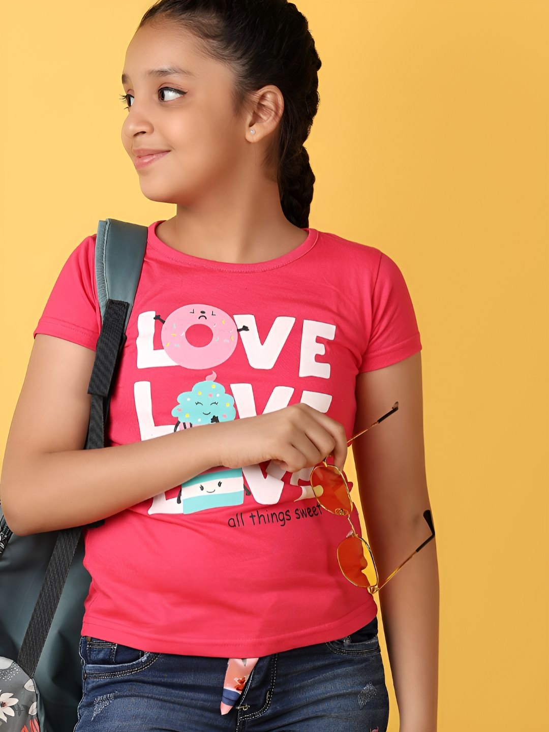 

V-Mart Girls Typography Printed Round Neck Cotton T-shirt, Peach