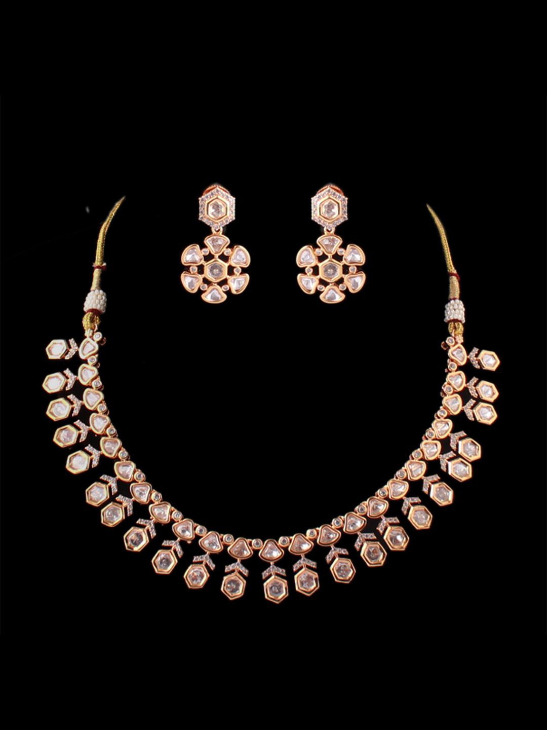

Mirana Gold-Plated Kundan-Studded & Beaded Necklace and Earrings