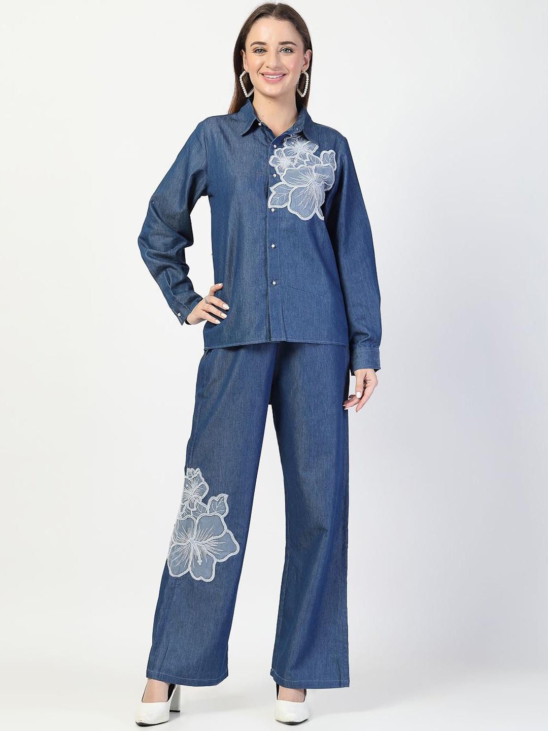 

COSMIC TRIO Denim Shirt With Trouser Co-Ords, Blue