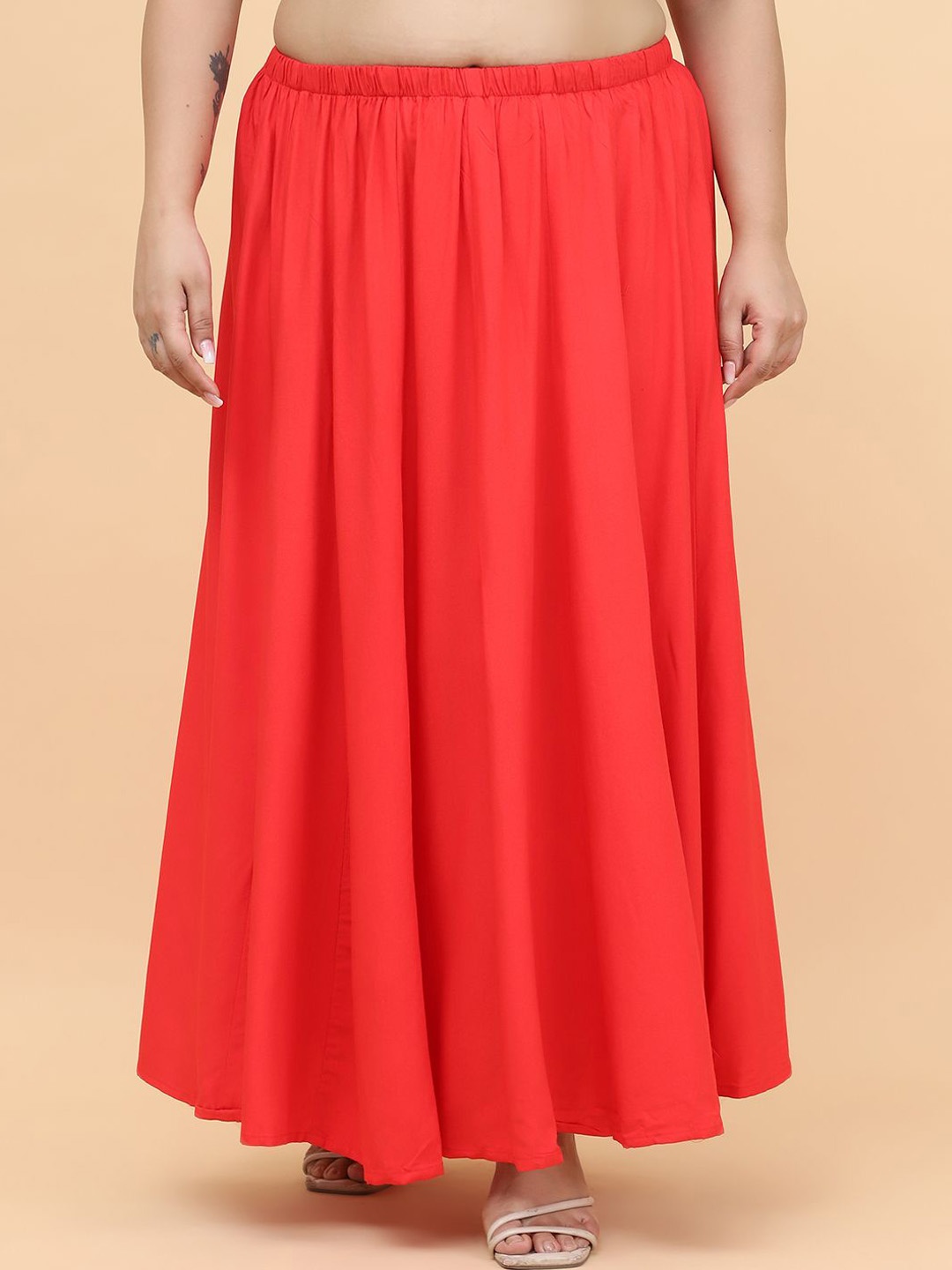 

theRebelinme Women Pleated A-Line Maxi Skirt, Red