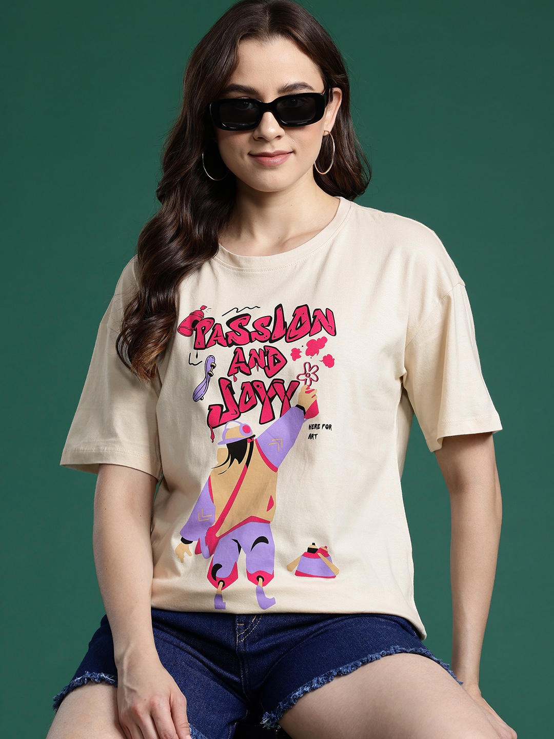 

DressBerry Women Printed Pure Cotton T-shirt, Beige