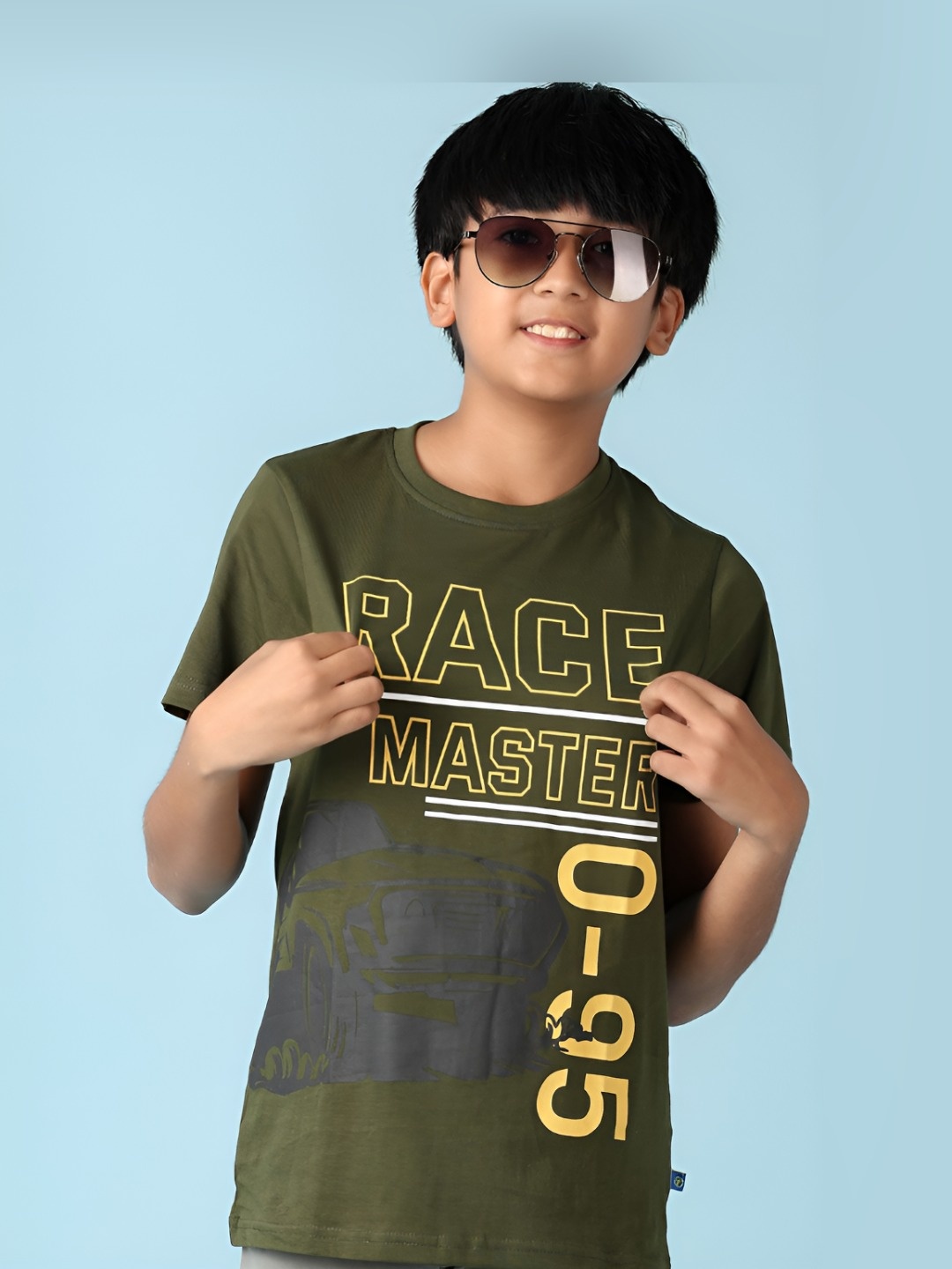 

V-Mart Boys Typography Printed Round Neck Cotton T-shirt, Green