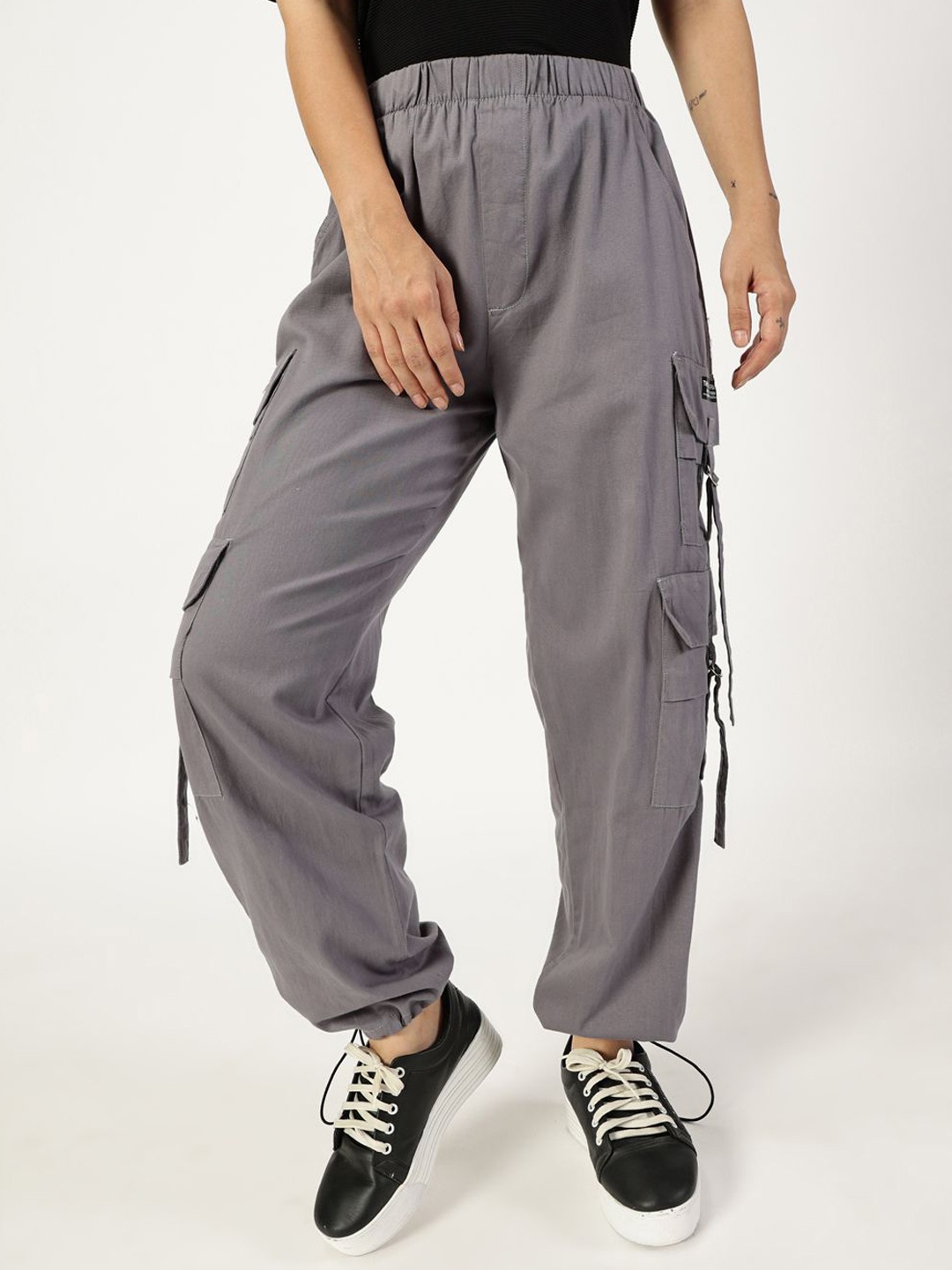 

THIRD QUADRANT Women Comfort Cotton Cargo Trousers, Grey
