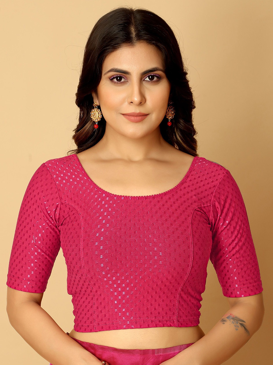 

Jaanvi Woven Design Saree Blouse, Pink