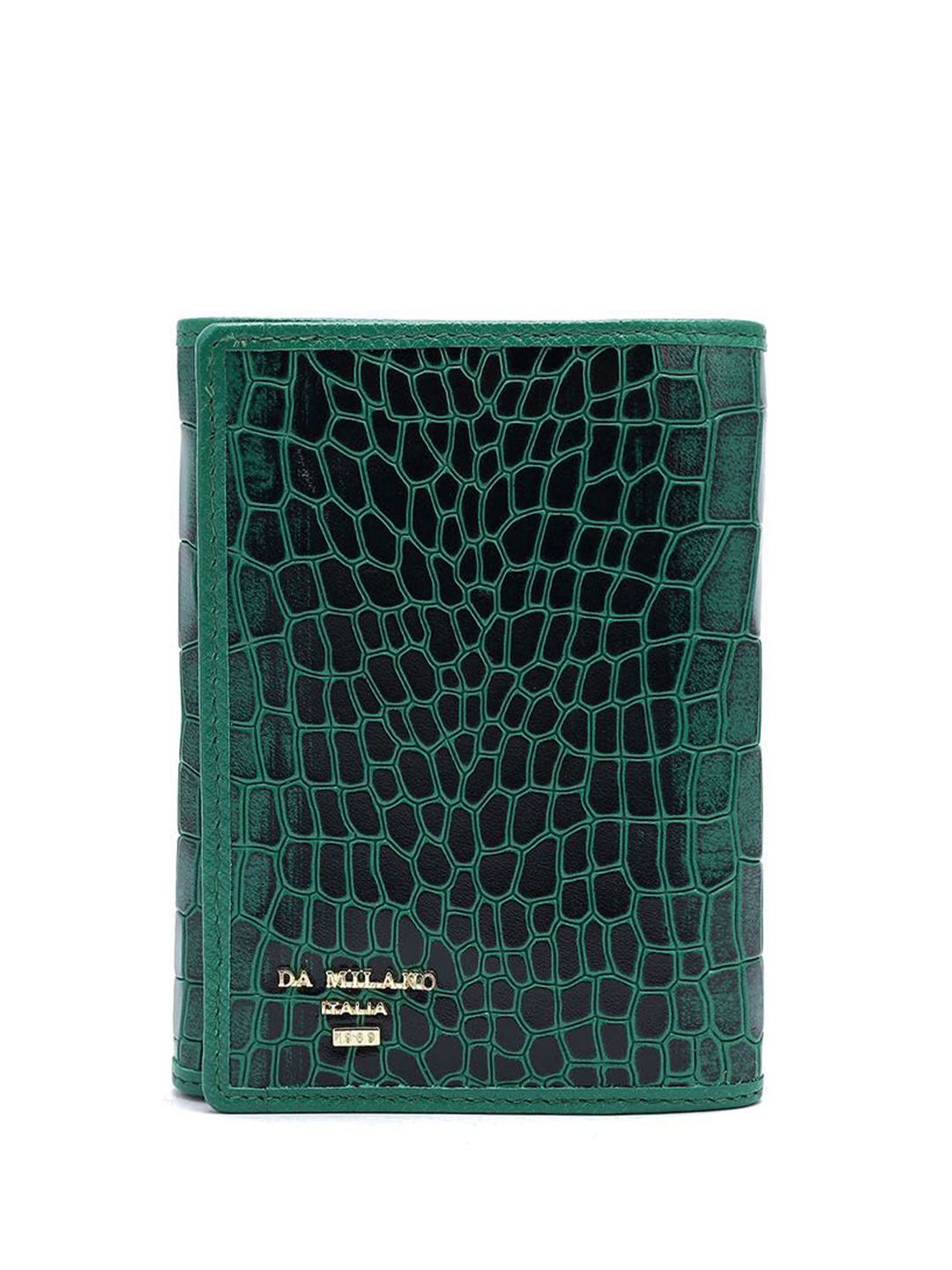 

Da Milano Women Textured Leather Three Fold Wallet, Green