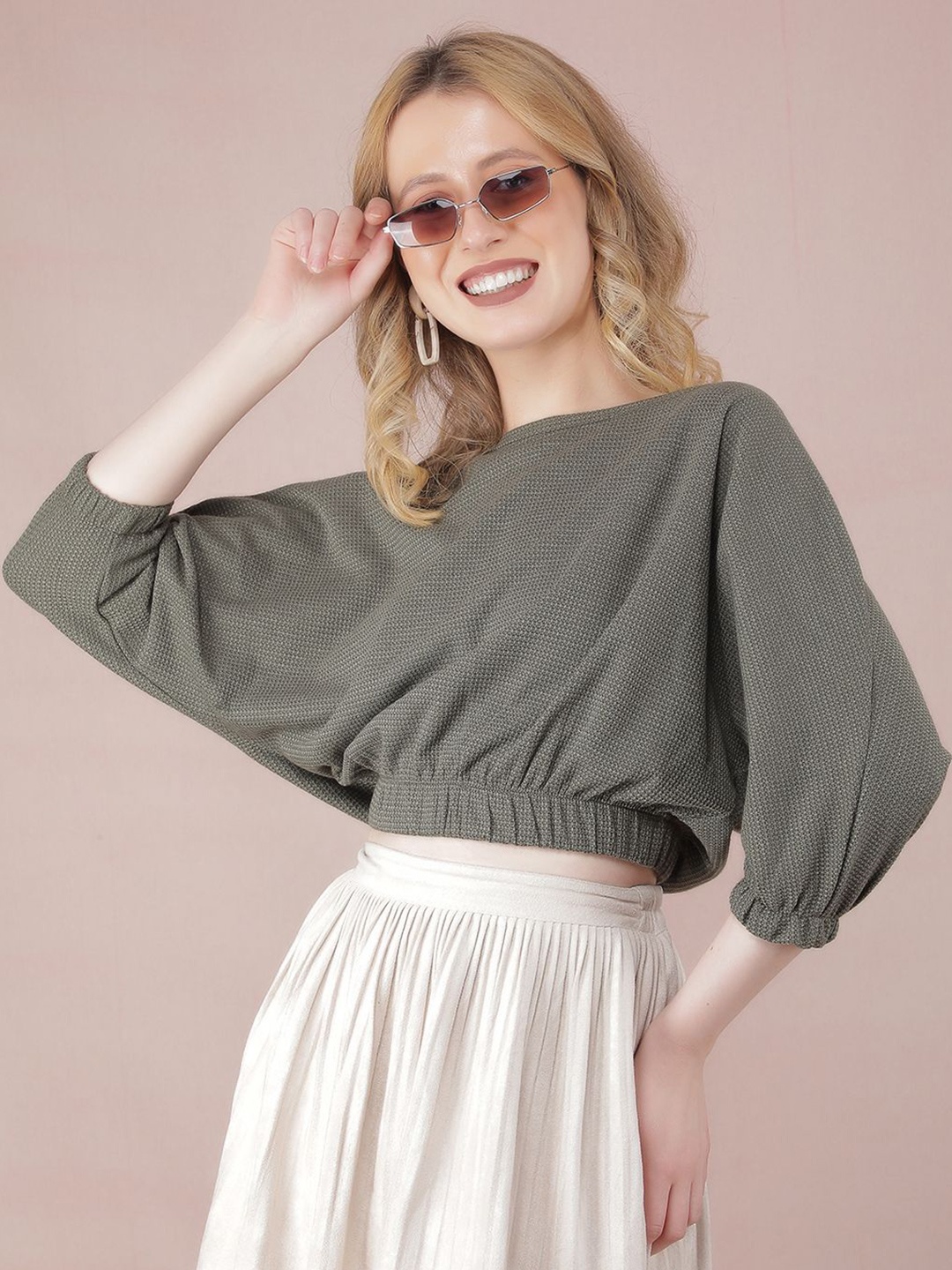 

Crimsoune Club Women Round Neck Crop Top, Olive