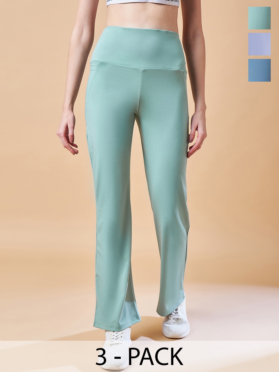 

COLOR CAPITAL Pack Of 3 Ankle-Length Flared Tights, Sea green